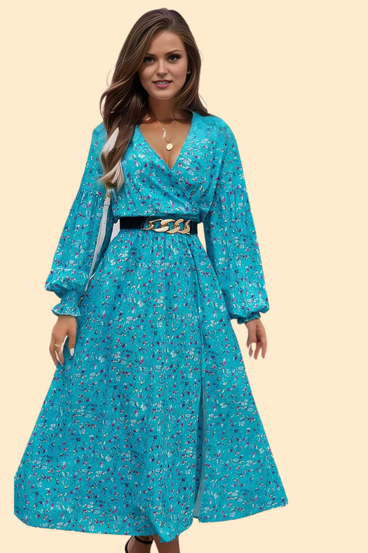 Surplice neckline midi dress for women