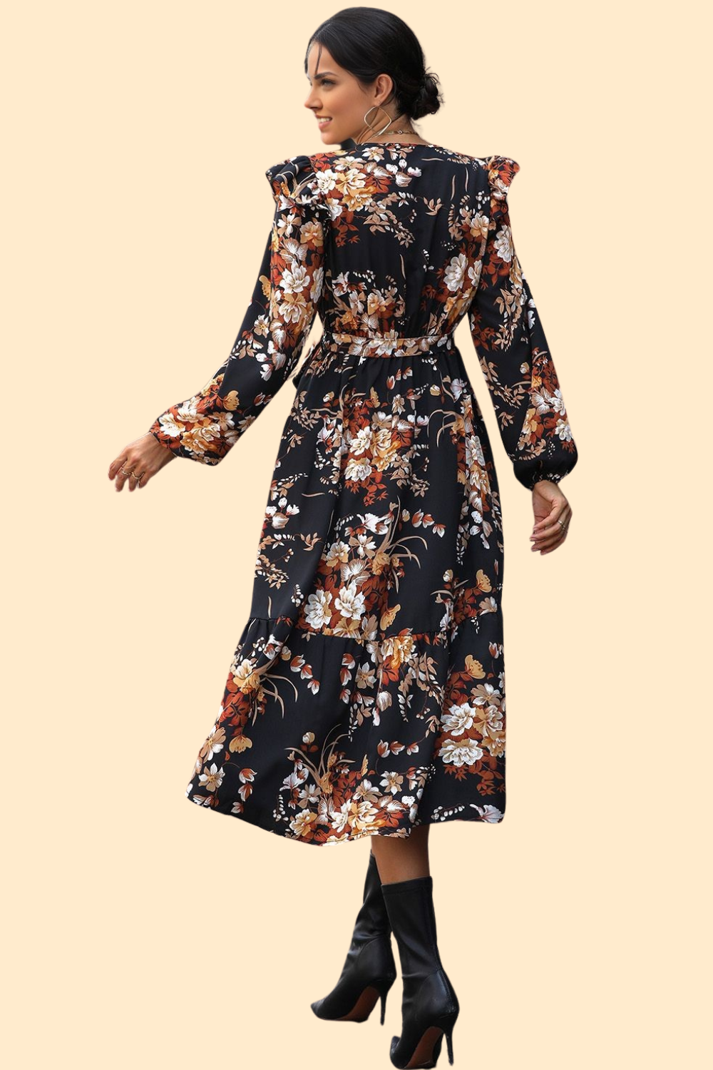 Midi dress paired with stylish accessories