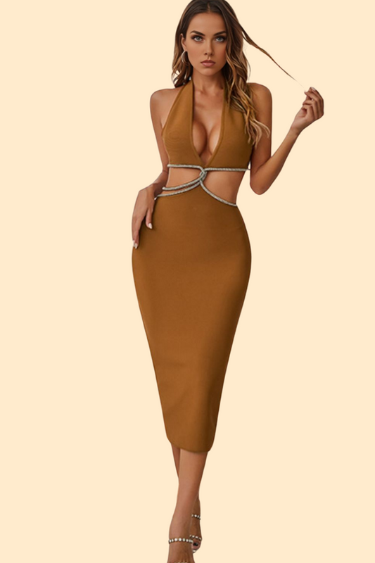 Halter neck cutout slit dress