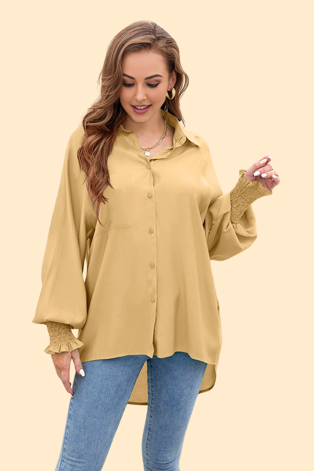 Khaki high-low collared shirt