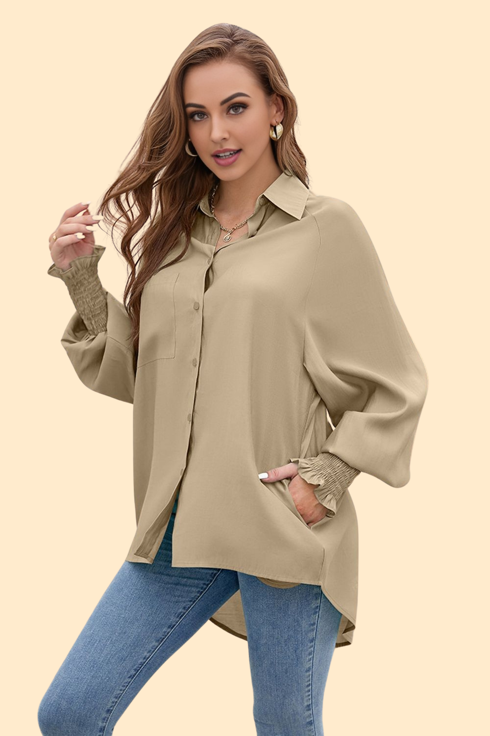 Tan high-low collared shirt