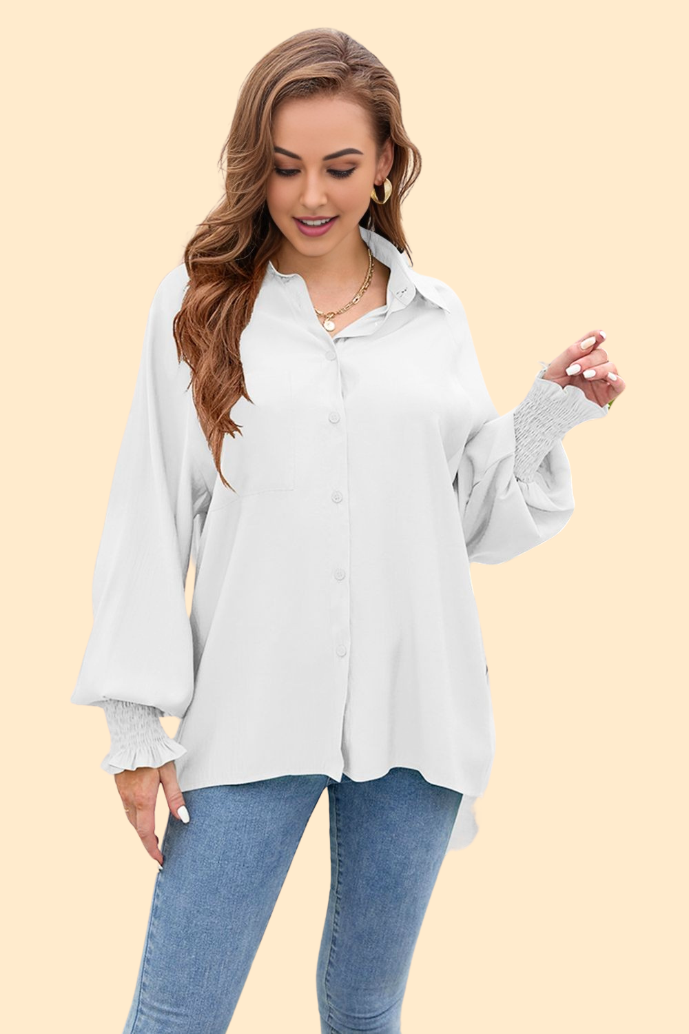 White high-low collared shirt