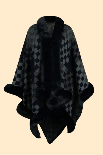 Charcoal checkered poncho by Haute Kopal