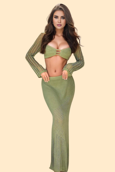 cover-up set with tied long sleeves