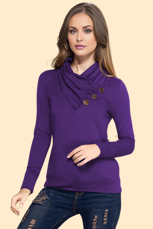 Buttoned mock neck blouse by Haute Kopal