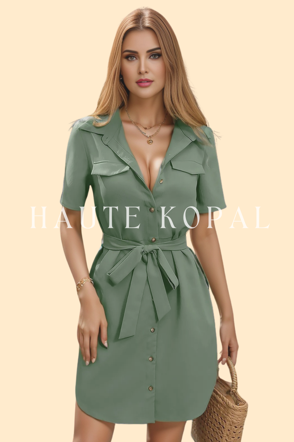 Tie Waist Button Front Short Sleeve Shirt Dress