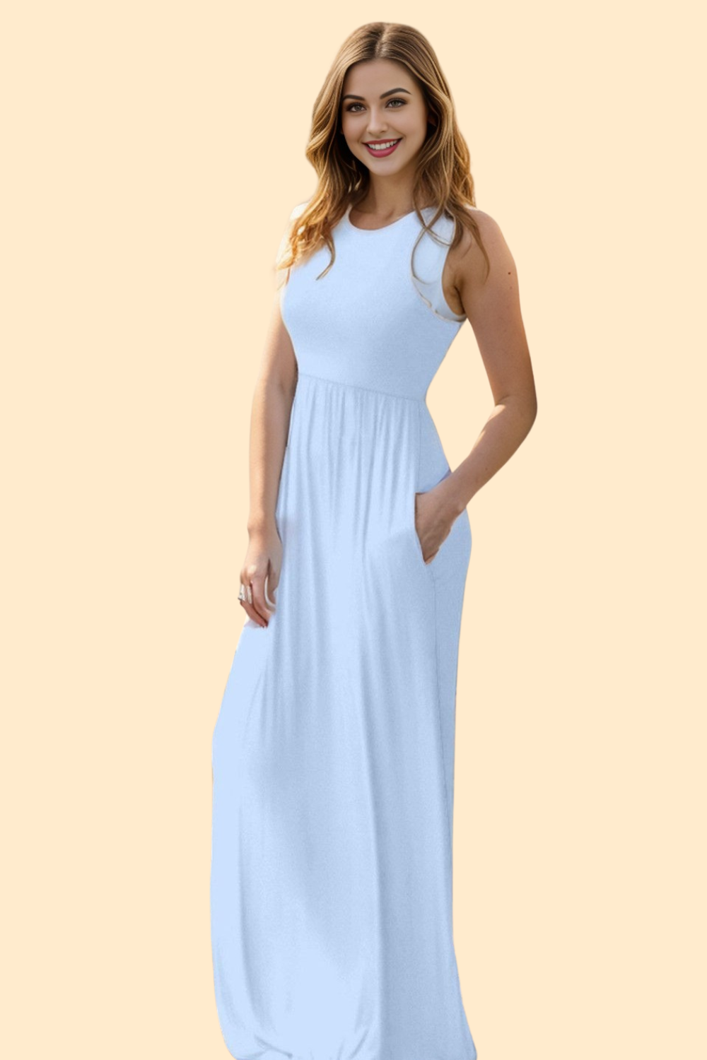 Full-size Grecian neck dress with pockets