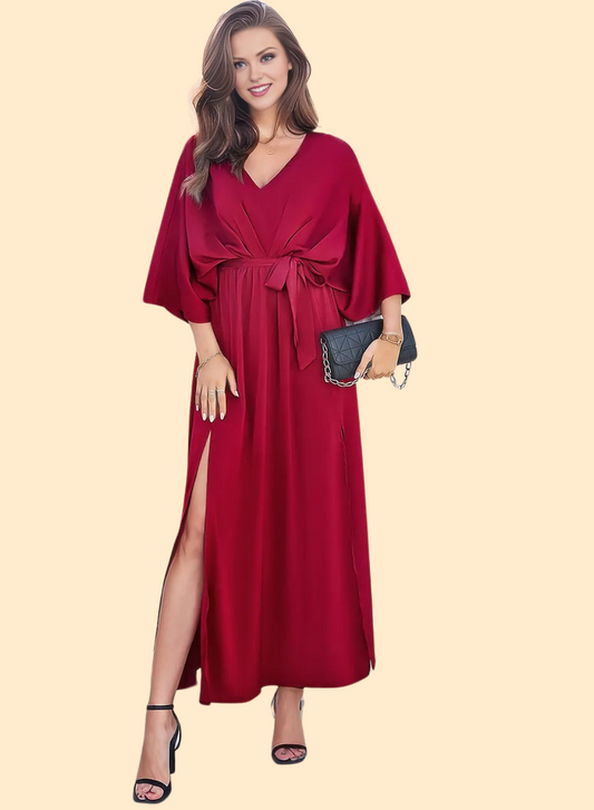 Deep Red Slit Maxi Dress by Haute Kopal