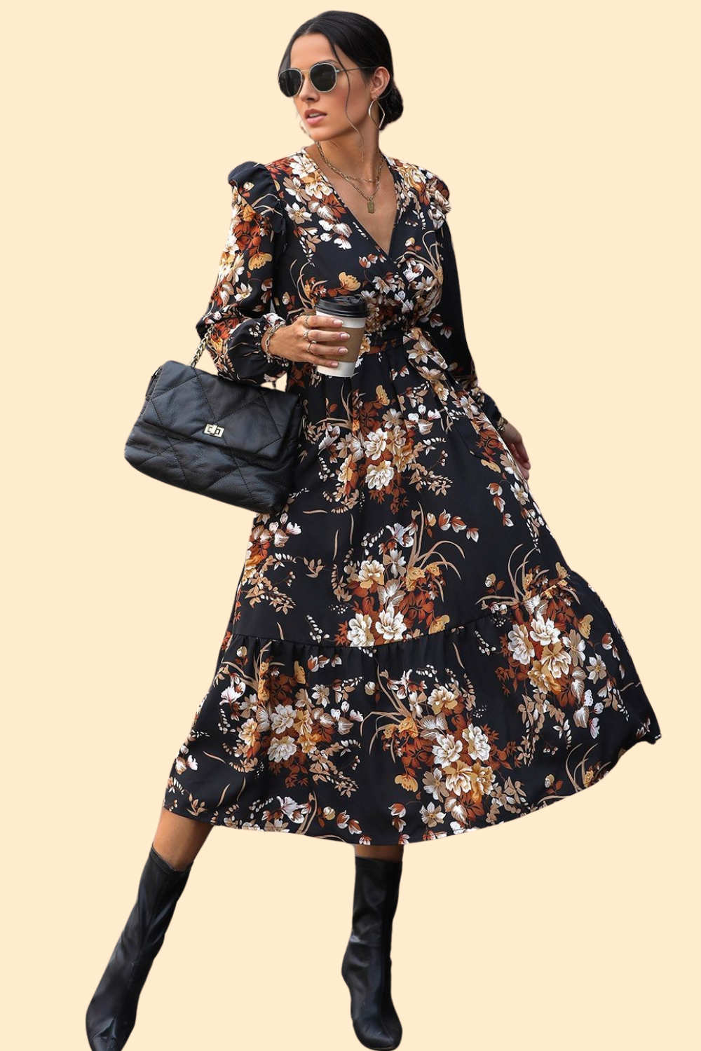 Floral midi dress with a surplice neckline