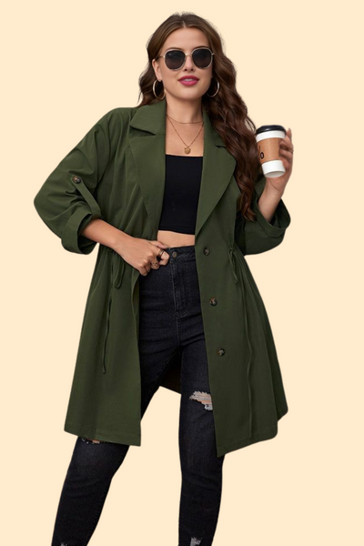 Plus size green trench coat by Haute Kopal