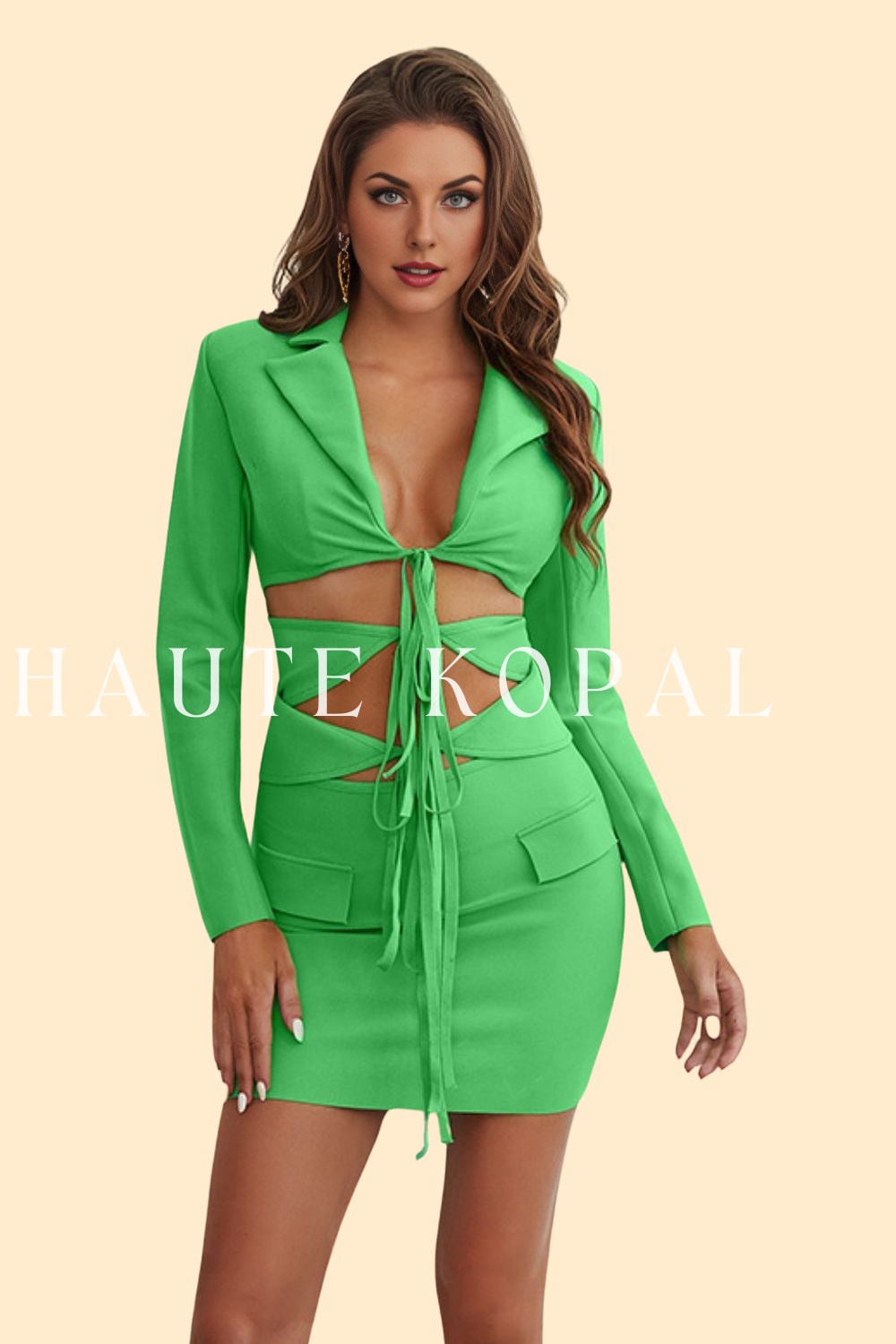 Cutout tied blazer and skirt set