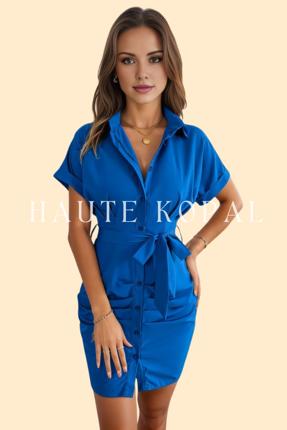 Ruched tie belt dress