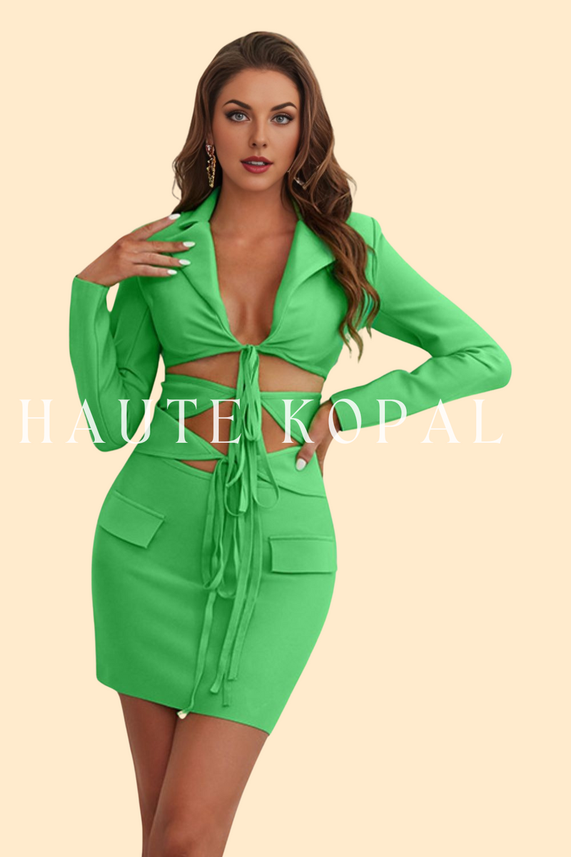 Green blazer and skirt set