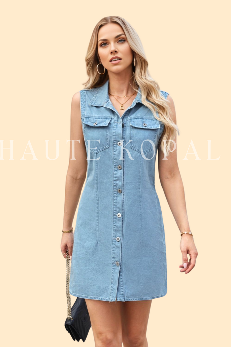 Light denim dress with a button-up closure