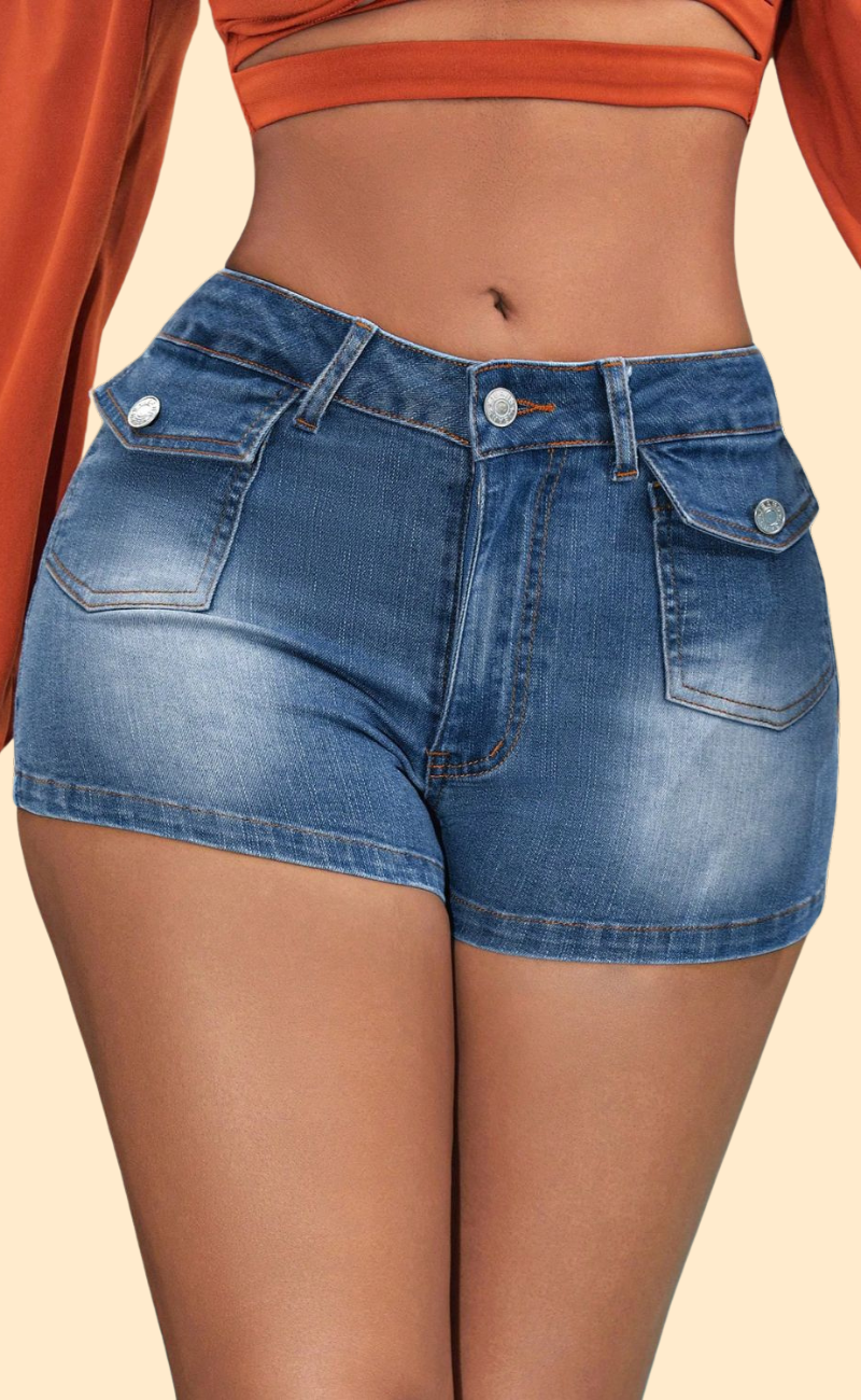 Medium wash denim shorts by Kopal