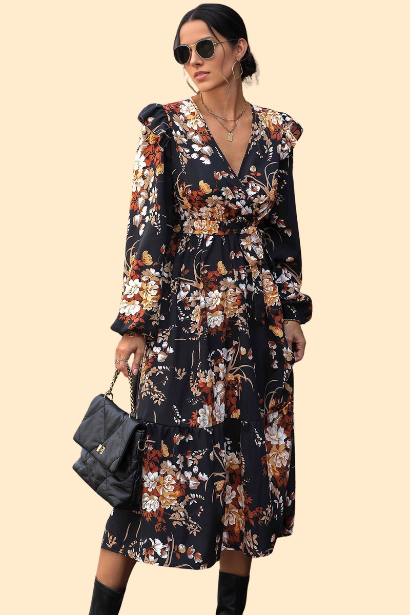 Ruffled hem midi dress with a flattering silhouette