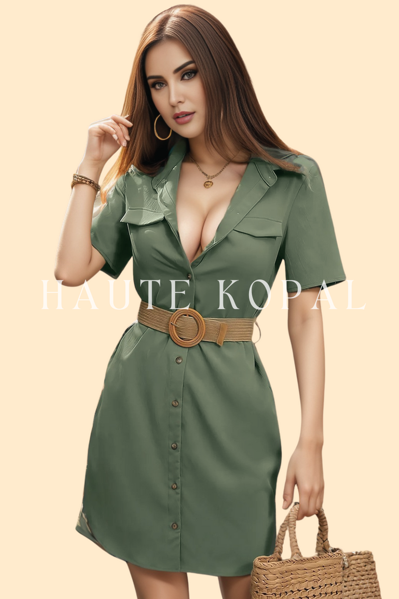 Trendy and Formal Tie Waist Shirt Dress