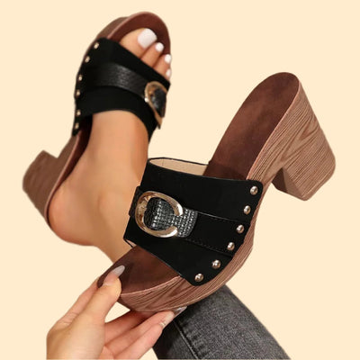 Black block heel sandals