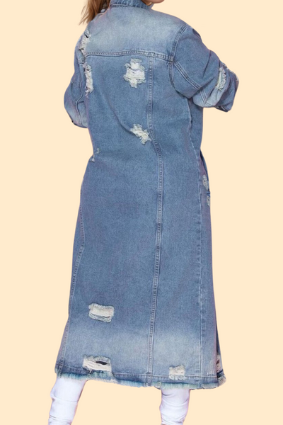 Distressed denim jacket with a rugged look by Haute Kopal