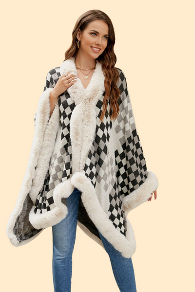 Faux fur trimmed poncho