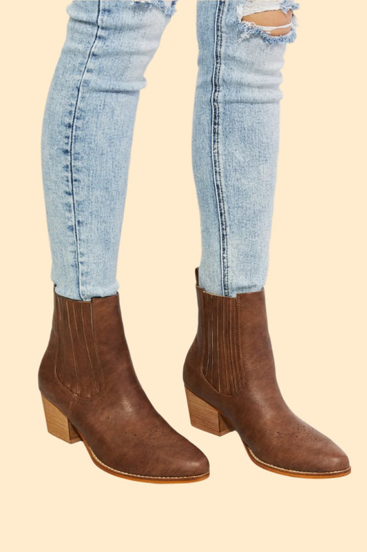 Chestnut stacked heel bootie