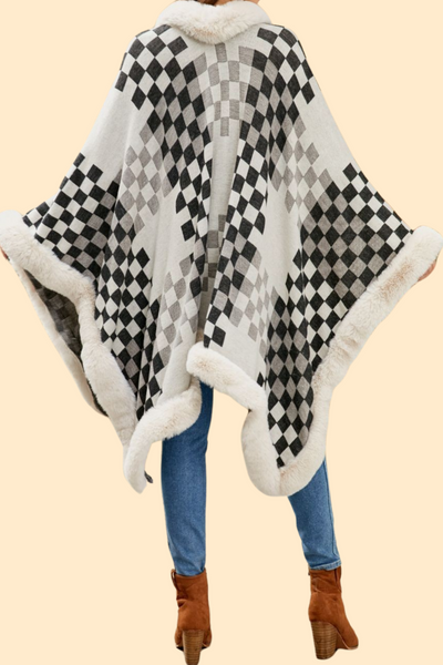 Back View of Faux fur trimmed poncho