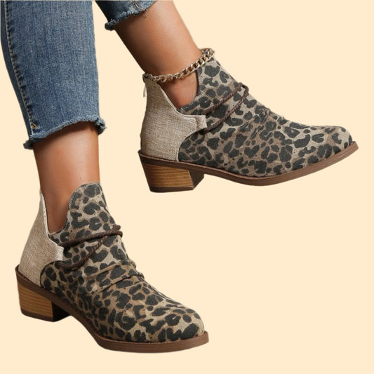 Contrast Canvas Low Heel Boots
