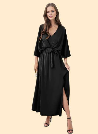 Slit Tied V-Neck Dress by Haute Kopal