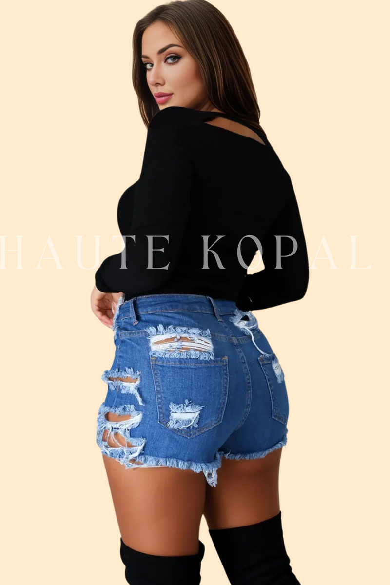 Denim shorts with a high-waisted design