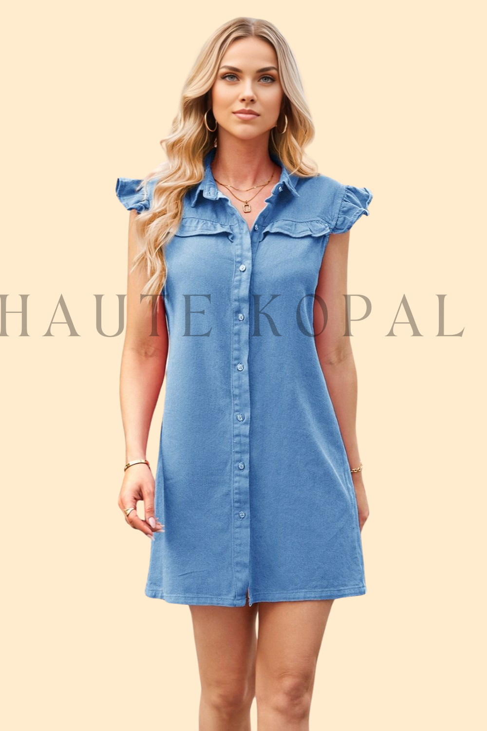 Dusty Blue denim dress with ruffles