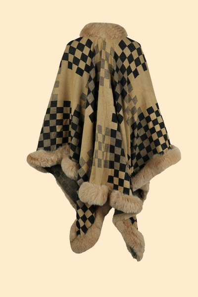 Khaki checkered poncho by Haute Kopal