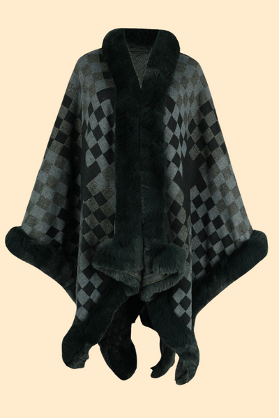 Sage checkered poncho by Haute kopal