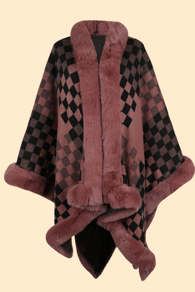 Burnt Coral checkered poncho by Haute Kopal