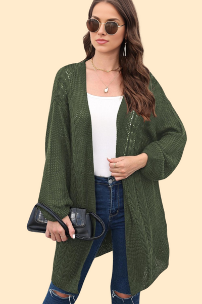 Army Green cable-knit cardigan
