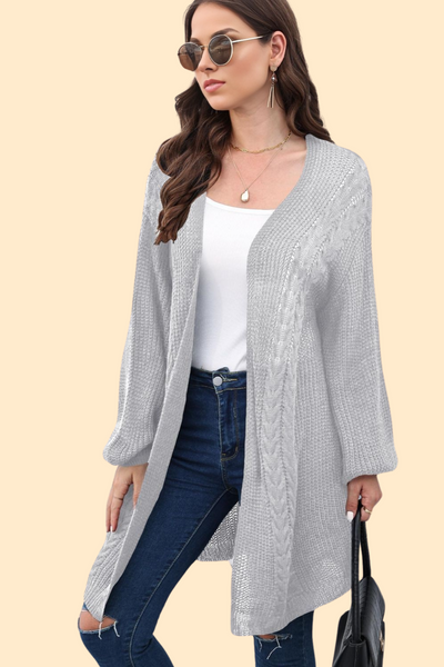 Cable-knit cardigan with open front