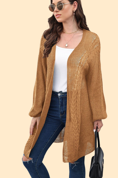 Caramel cable-knit cardigan