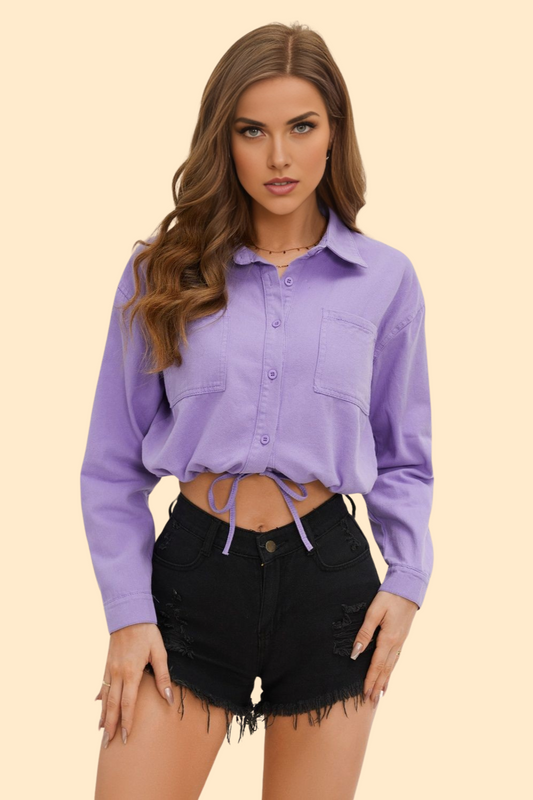 Collared neck long sleeve shirt in lavender