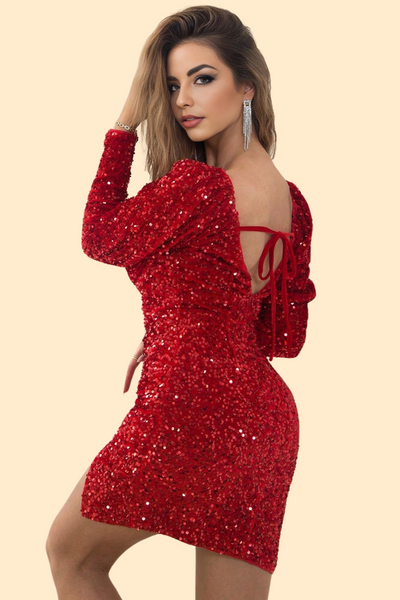 Deep Red sequin tie back dress