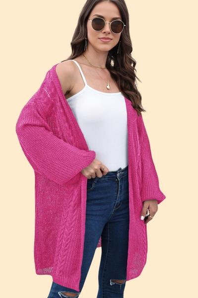 Deep Rose cable-knit cardigan
