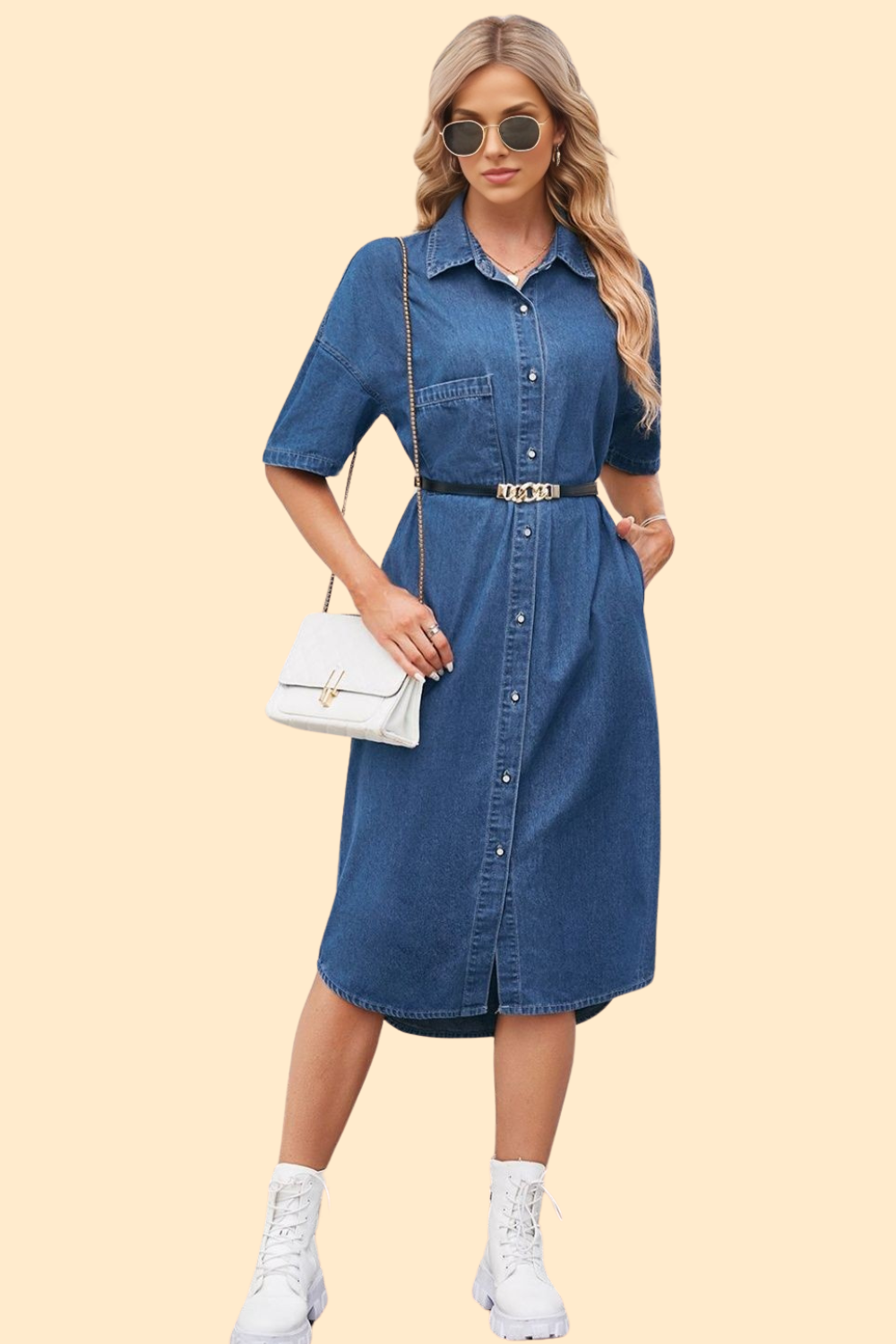 Haute Kopal Azure Abyss Dress - Button Up Dropped Shoulder Denim Dress Haute Kopal Azure Abyss Dress - Button Up Dropped Shoulder Denim Dress