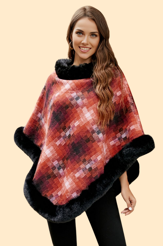 Faux fur trim poncho