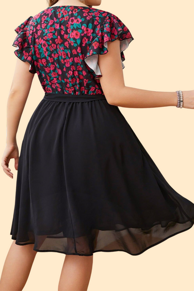 Floral surplice neck dress