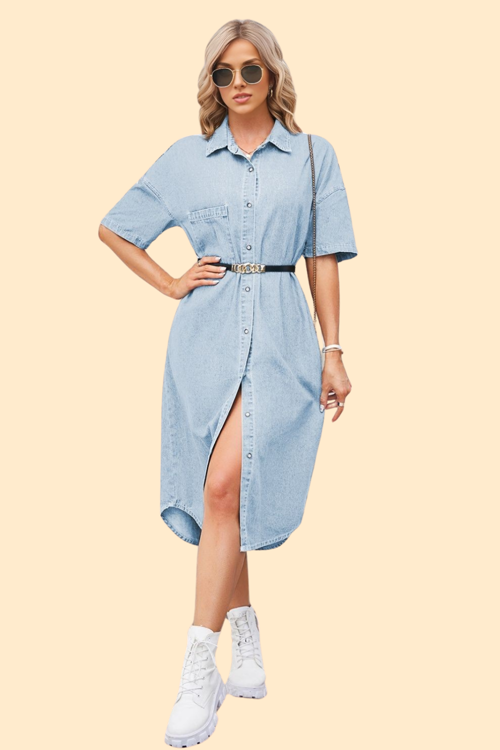 Haute Kopal Azure Abyss Dress - Button Up Dropped Shoulder Denim Dress Haute Kopal Azure Abyss Dress - Button Up Dropped Shoulder Denim Dress