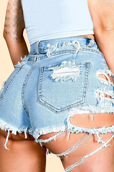 Light Denim distressed shorts