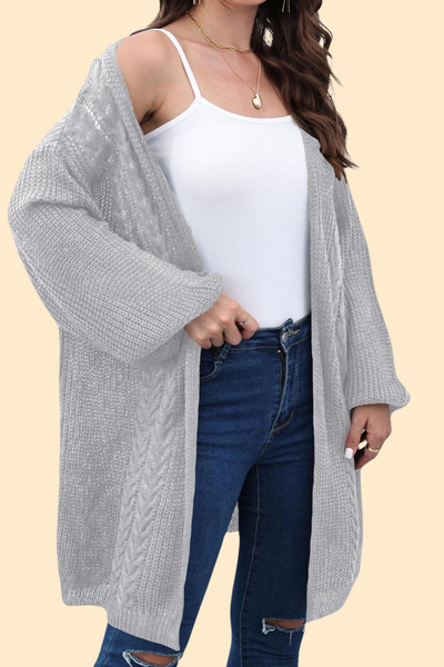 Light Gray cable-knit cardigan