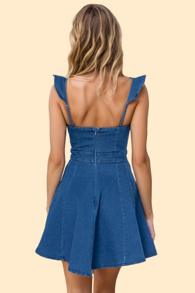 Medium Denim Color ruffled dress