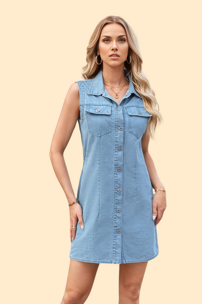 Pocketed denim dress for women