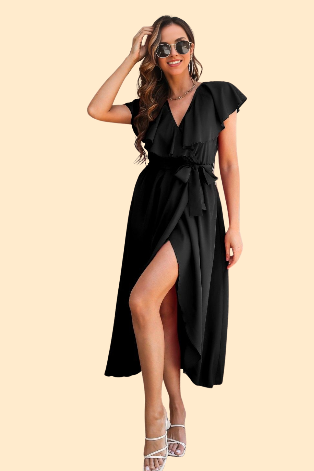 Ruffled midi dress in a vibrant color