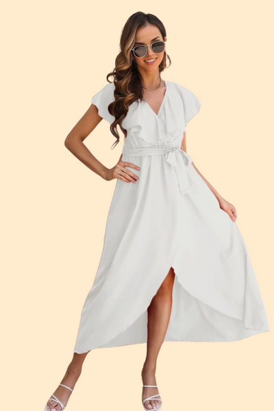 Surplice midi dress in a luxurious fabric