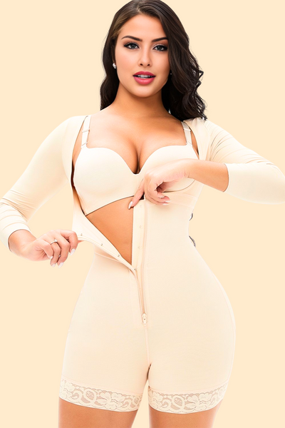 Zip up lace detail long sleeve shapewear